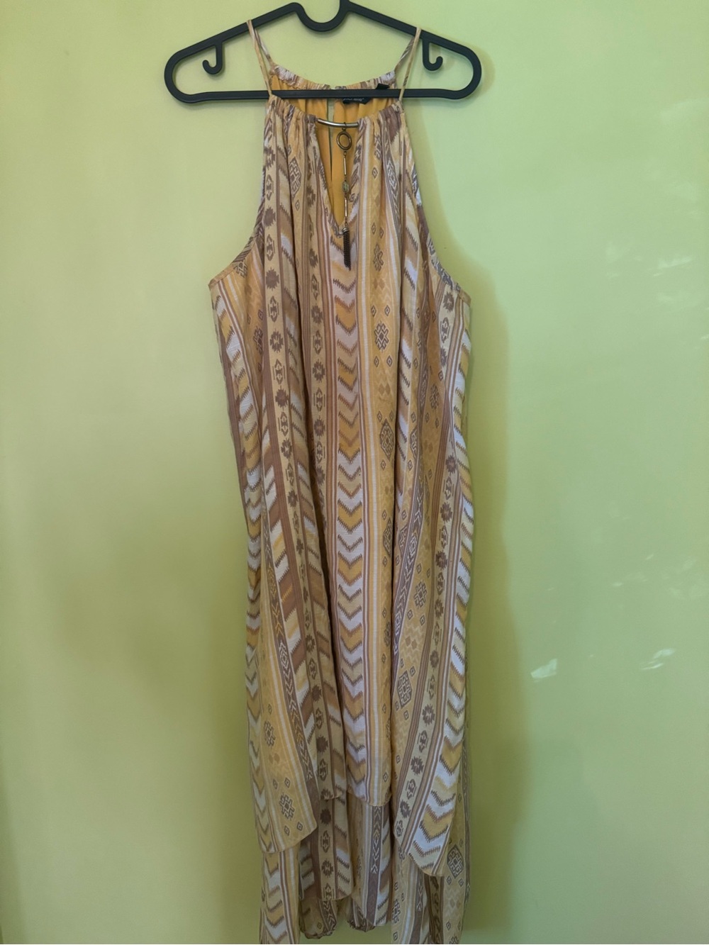 Sleeveless Printed Halter Maxi Dress - Yellow